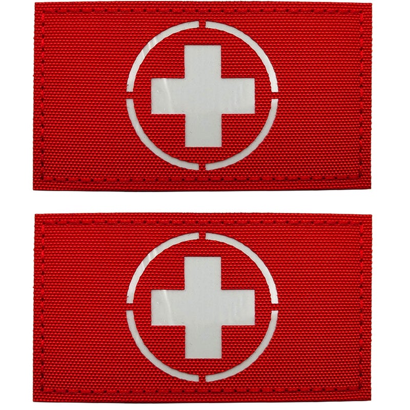 ODSP Glow in Dark Medic Cross First Aid Patches, Tactica Military Combat Armband Badges with Hook and Loop Fastener Backing, 3.54 x 1.97 Inch, 2 Pieces - Image 1